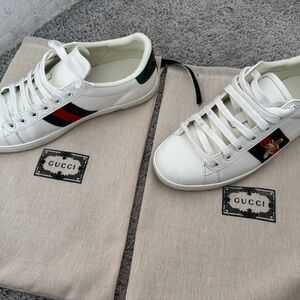 Gucci White Sneakers with Red and Green Accents